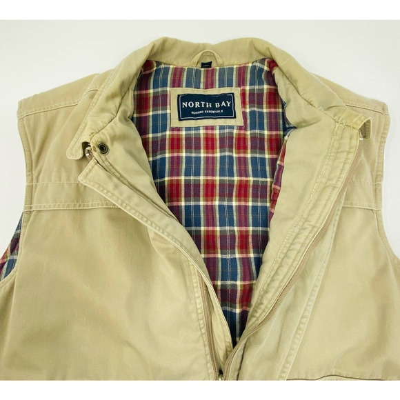 North Bay Men's XLT Tan Flannel Lining Heavy Thick Insulated Zip Vest Jacket - Picture 2 of 8